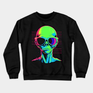 Funny UFO Alien Gifts Men Women Kids Funny Sunglasses Alien Crewneck Sweatshirt